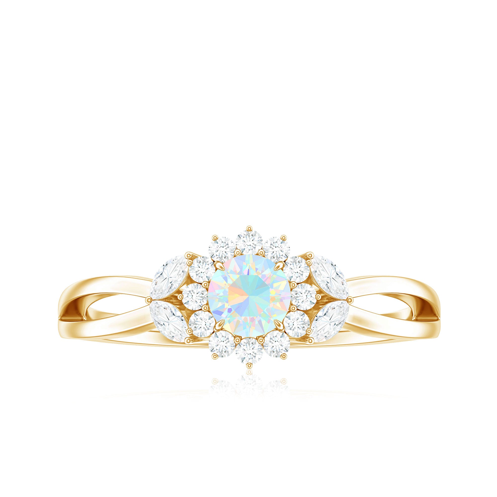 Certified Opalescent Diamond Flower Engagement Ring with Natural Diamonds AAA - Rosec Jewels