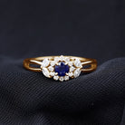 Certified Blue Sapphire Flower Engagement Ring with Diamond AAA - Rosec Jewels