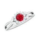Lab Ruby and Diamond Flower Engagement Ring in Split Shank AAAA - Rosec Jewels