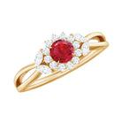 Lab Ruby and Diamond Flower Engagement Ring in Split Shank AAAA - Rosec Jewels