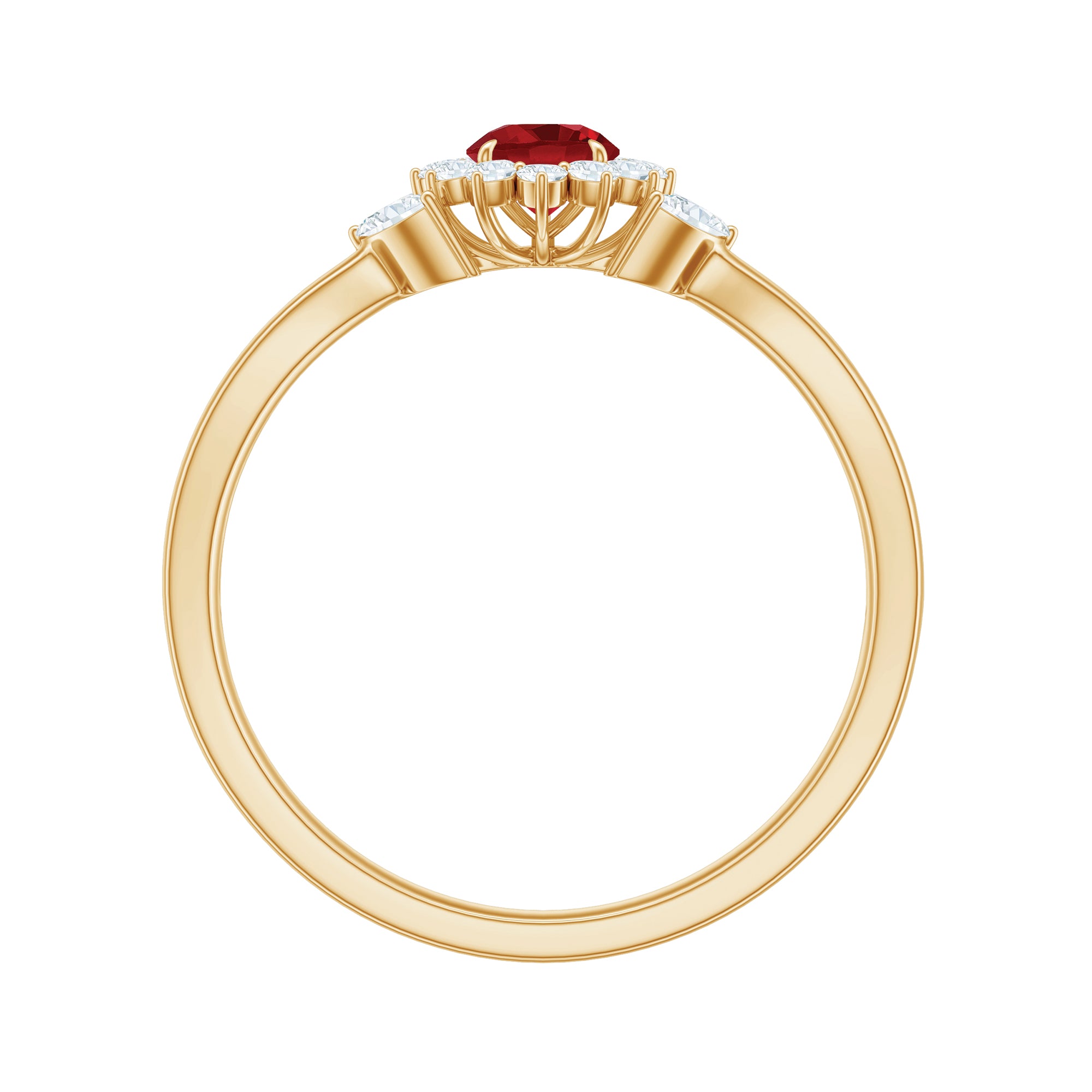 Lab Ruby and Diamond Flower Engagement Ring in Split Shank AAAA - Rosec Jewels