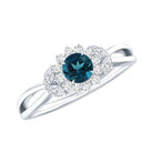5mm London Blue Topaz Floral Engagement Ring with Diamond AAA - Rosec Jewels