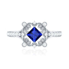 Vintage Inspired Lab Grown Blue Sapphire Engagement Ring with Diamond AAAA - Rosec Jewels