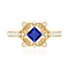 Vintage Inspired Lab Grown Blue Sapphire Engagement Ring with Diamond AAAA - Rosec Jewels