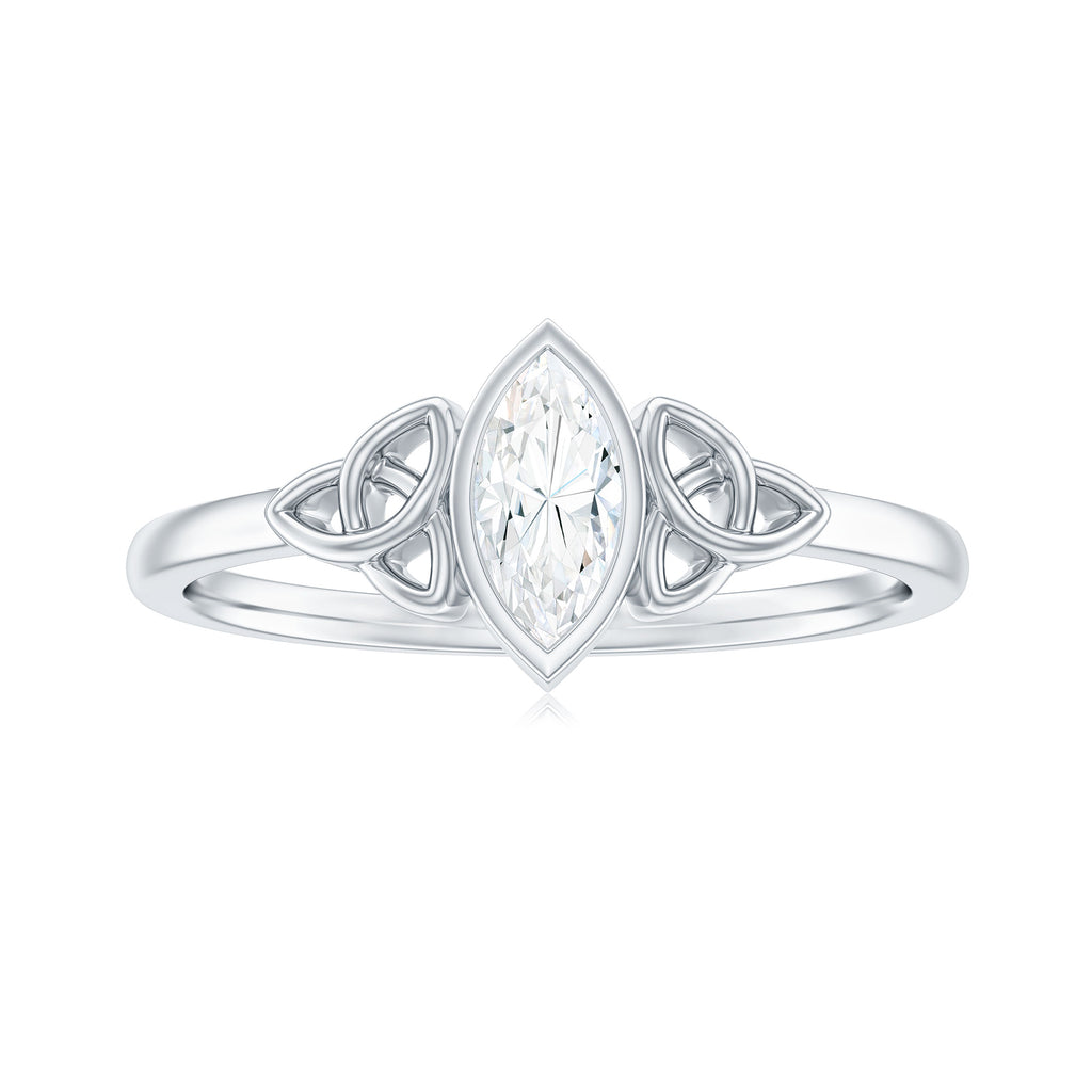 Marquise Cut Moissanite Solitaire Celtic Knot Ring in Bezel Setting Moissanite - ( D-VS1 ) - Color and Clarity - Rosec Jewels