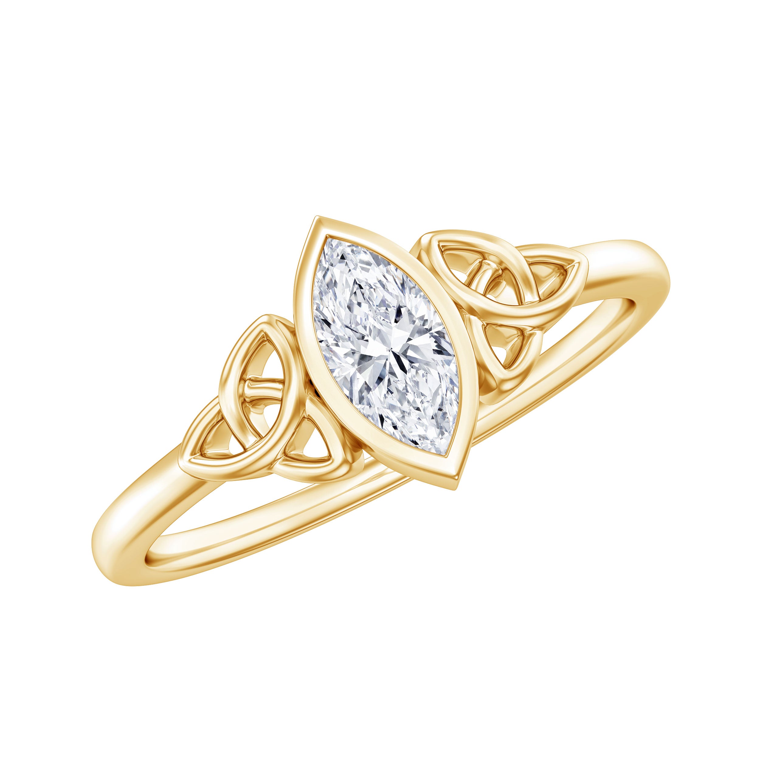 Marquise Cut Moissanite Solitaire Celtic Knot Ring in Bezel Setting D-VS1 - Rosec Jewels
