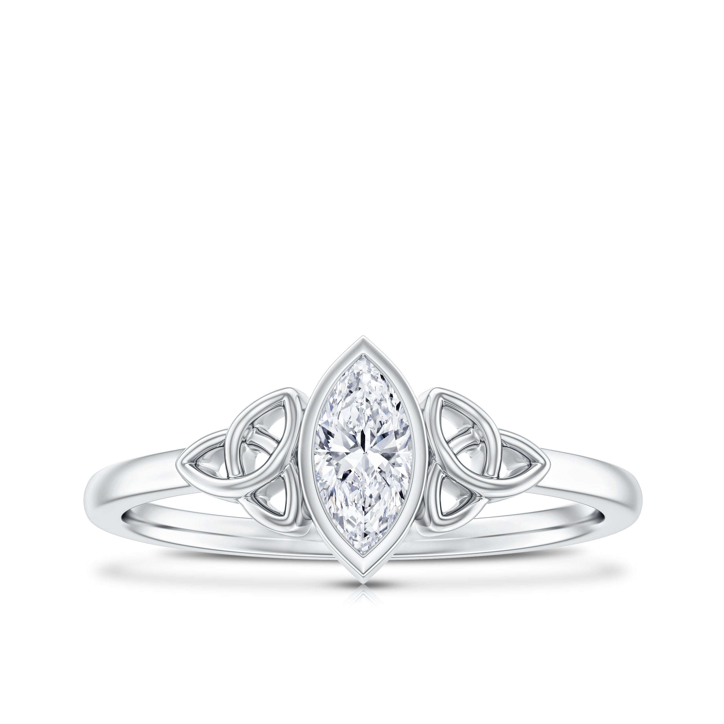 Natural Bezel Set Marquise Diamond Engagement Ring with Celtic Knot Natural - ( HI-SI ) - Rosec Jewels