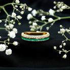 Natural Emerald and Diamond Half Eternity Wedding Band AAA - Rosec Jewels