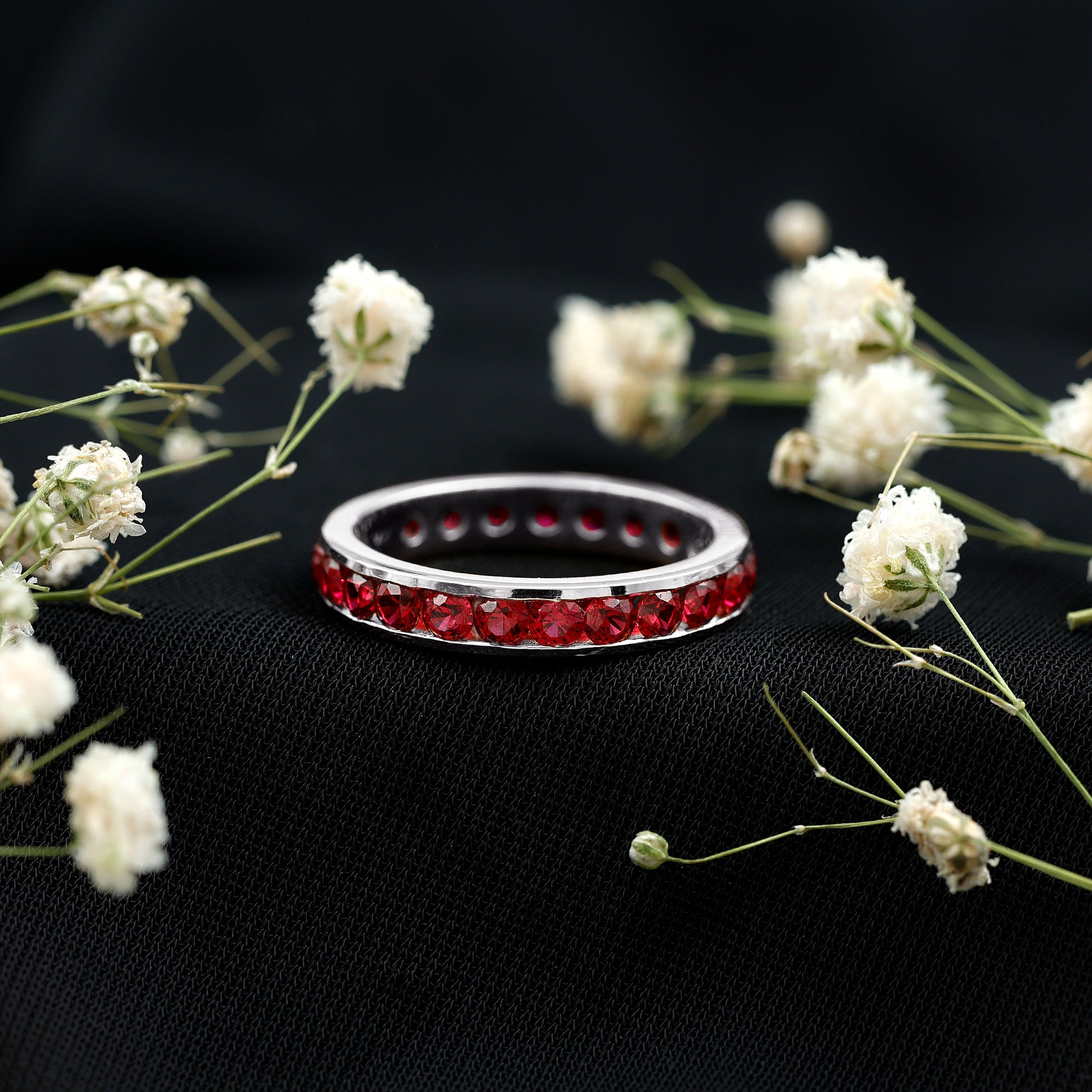 Rosec Jewels-Round Created Ruby Full Eternity Ring in Channel Setting