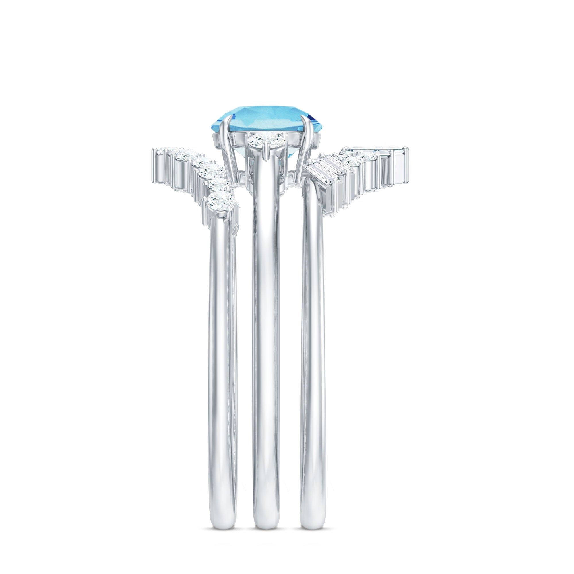Real Aquamarine Designer Trio Wedding Ring Set with Diamond AAA - Rosec Jewels