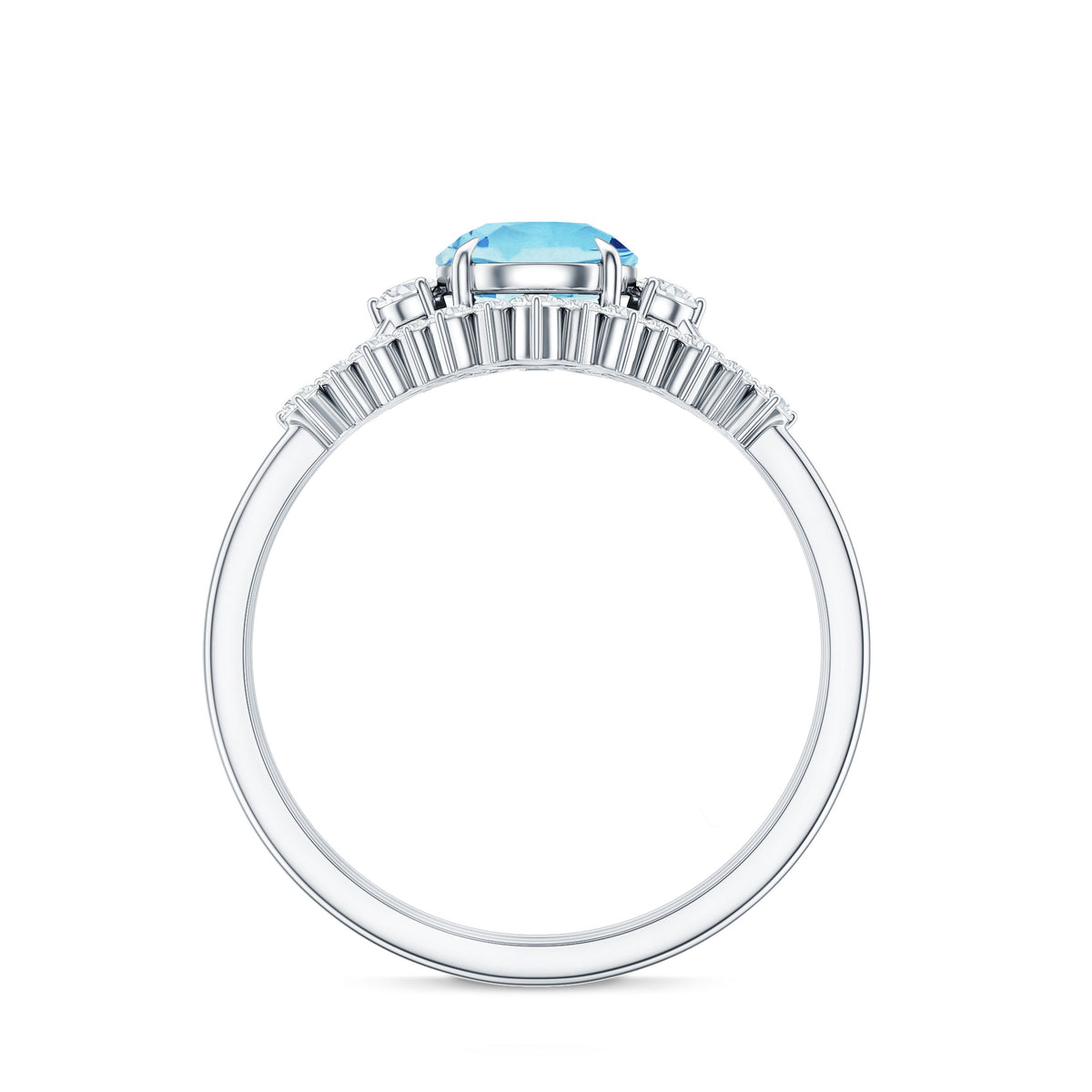 Real Aquamarine Designer Trio Wedding Ring Set with Diamond AAA - Rosec Jewels