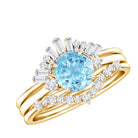 Real Aquamarine Designer Trio Wedding Ring Set with Diamond AAA - Rosec Jewels