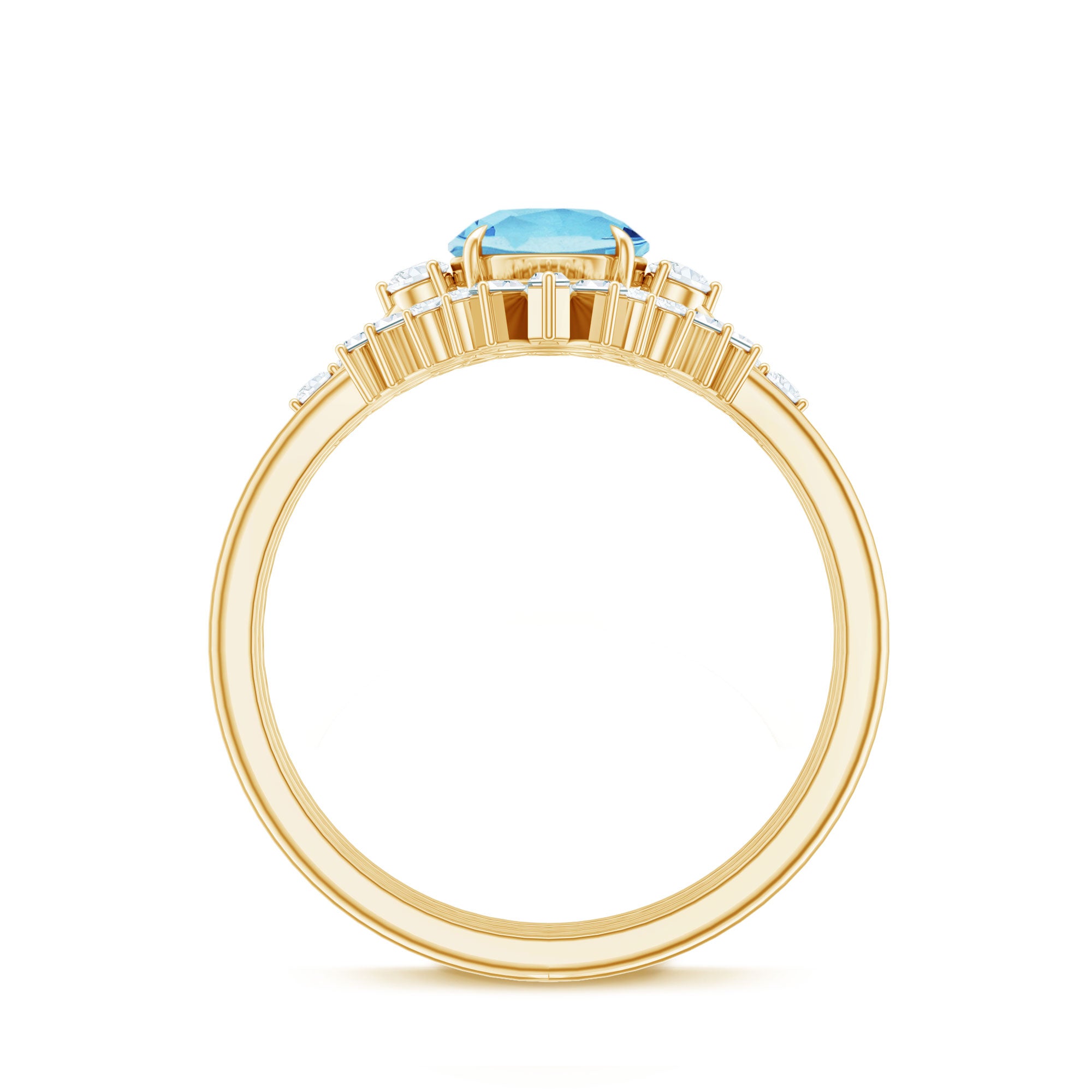 Real Aquamarine Designer Trio Wedding Ring Set with Diamond AAA - Rosec Jewels