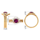 Natural Rhodolite Designer Bridal Ring Set of 3 with Moissanite Rhodolite - ( AAA ) - Quality - Rosec Jewels