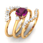 Natural Rhodolite Designer Bridal Ring Set of 3 with Moissanite Rhodolite - ( AAA ) - Quality - Rosec Jewels
