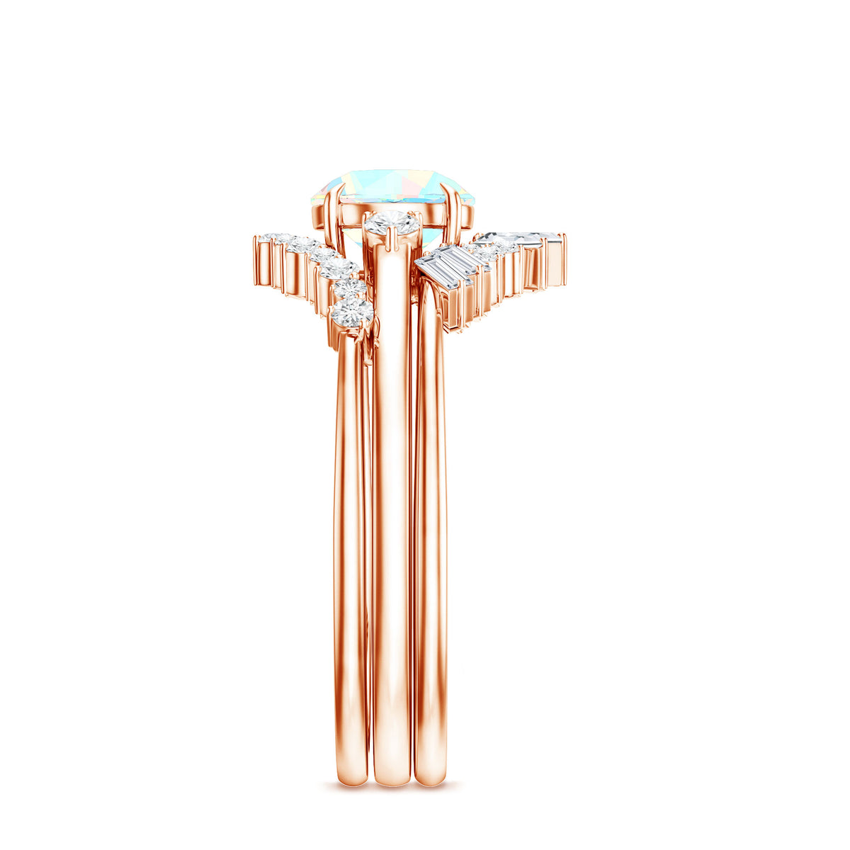 0.8 Carat Natural Ethiopian Rainbow Opal Diamond Wedding Bridal Ring Set of 3 AAA - Rosec Jewels