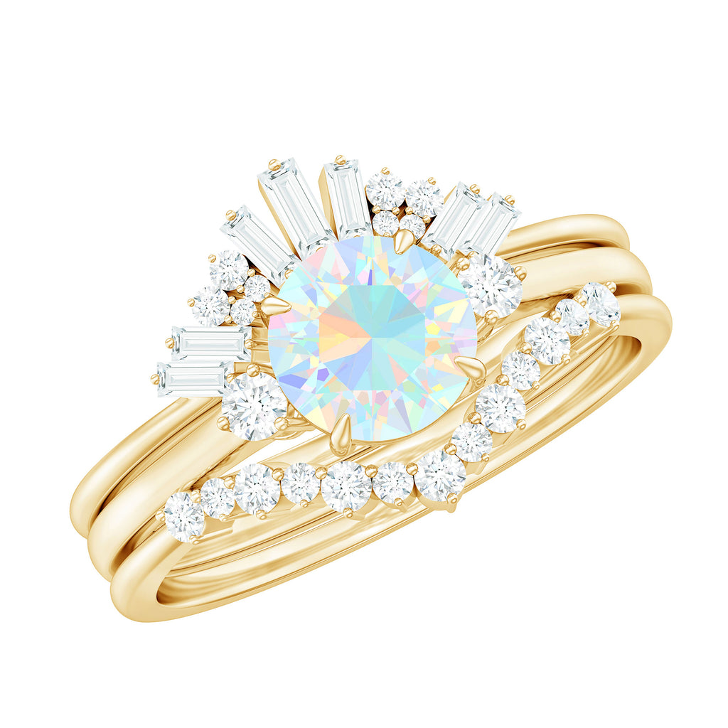 Ethiopian Opal Designer Trio Wedding Ring Set with Diamond Ethiopian Opal - ( AAA ) - Quality - Rosec Jewels