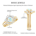 0.8 Carat Natural Ethiopian Rainbow Opal Diamond Wedding Bridal Ring Set of 3 AAA - Rosec Jewels