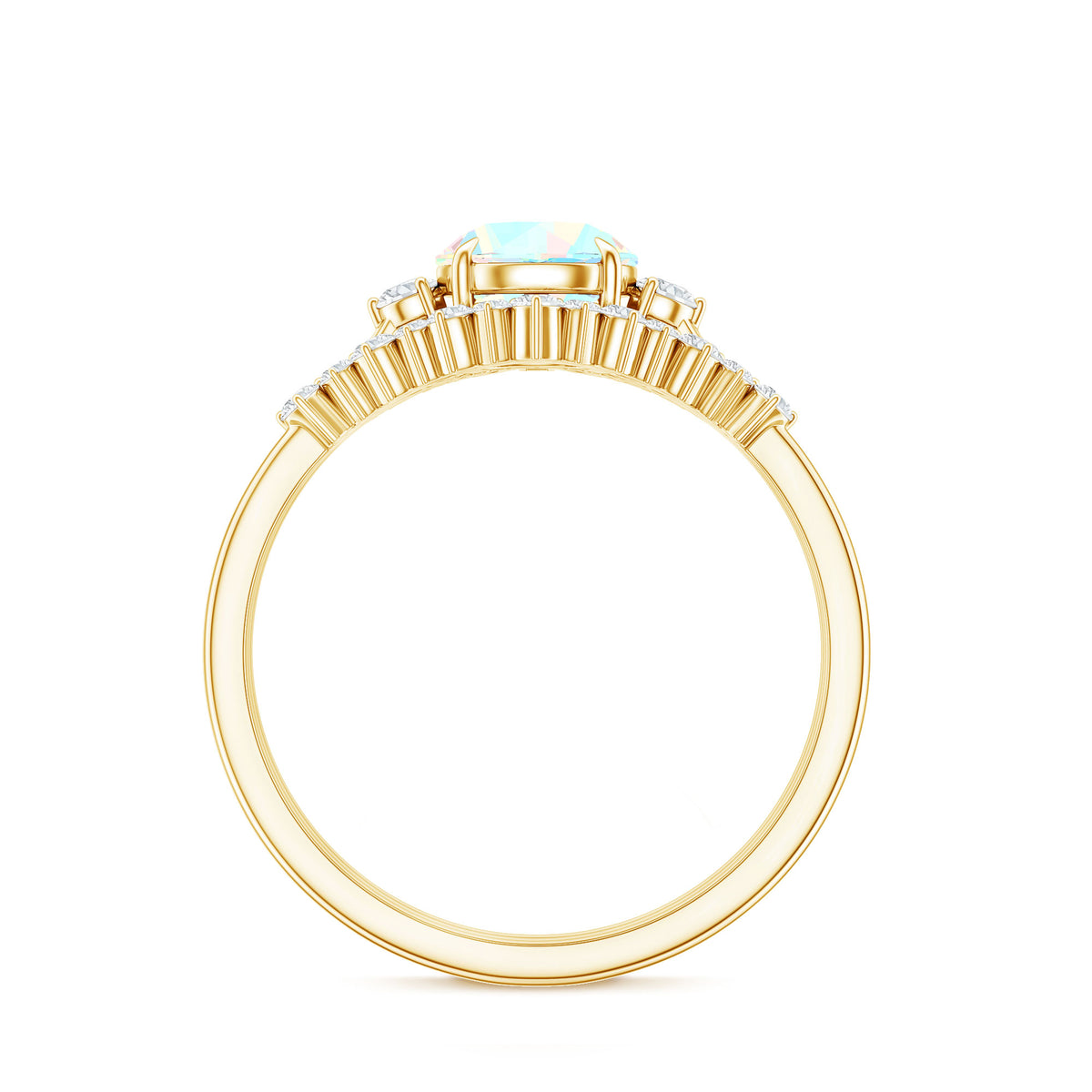 0.8 Carat Natural Ethiopian Rainbow Opal Diamond Wedding Bridal Ring Set of 3 AAA - Rosec Jewels