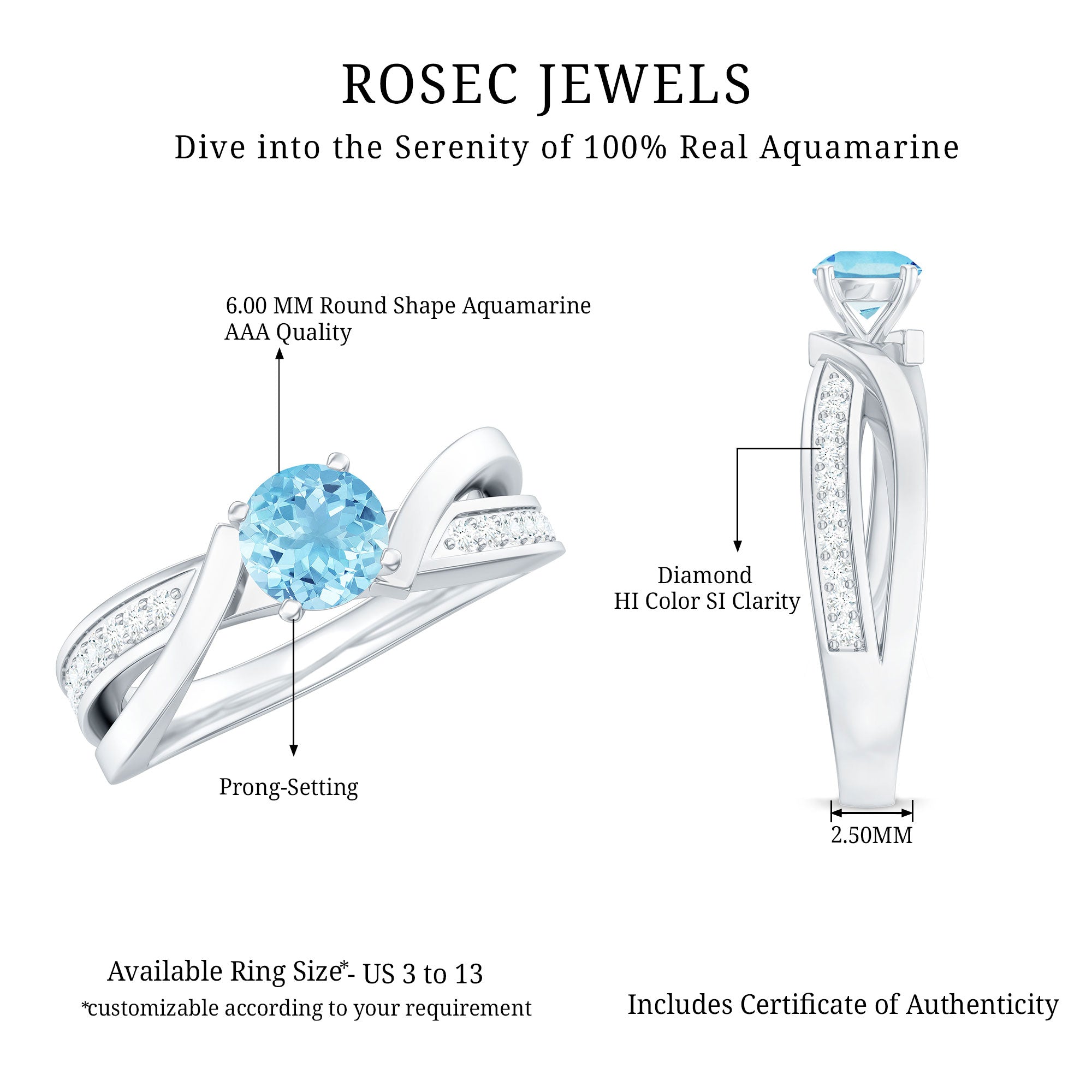 Rosec Jewels-Natural 0.8 Carat Aquamarine and Diamond Infinity Engagement Ring