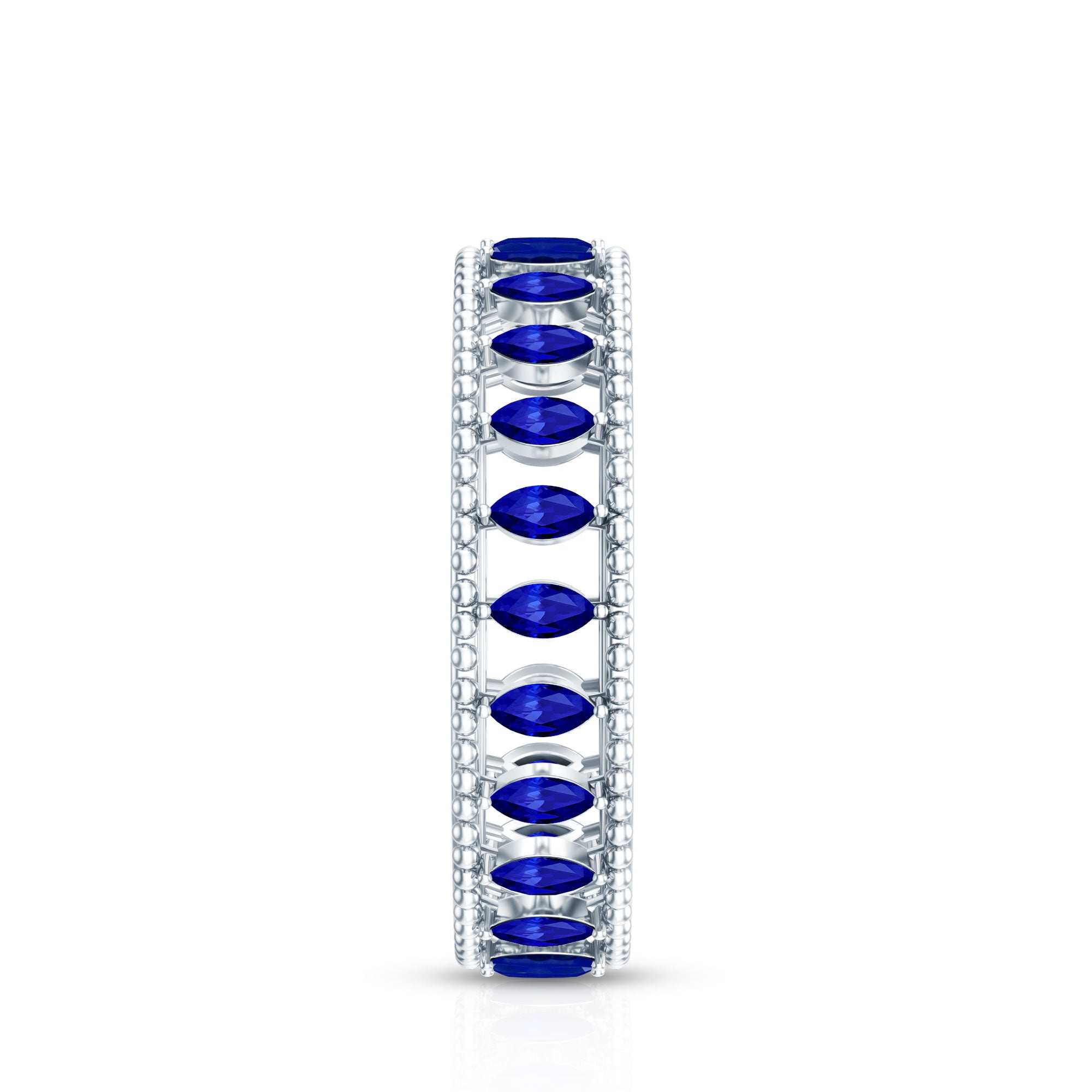Marquise Cut Created Blue Sapphire Eternity Band with Beaded Detailing AAAA - Rosec Jewels
