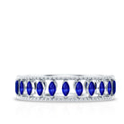 Marquise Cut Created Blue Sapphire Eternity Band with Beaded Detailing AAAA - Rosec Jewels