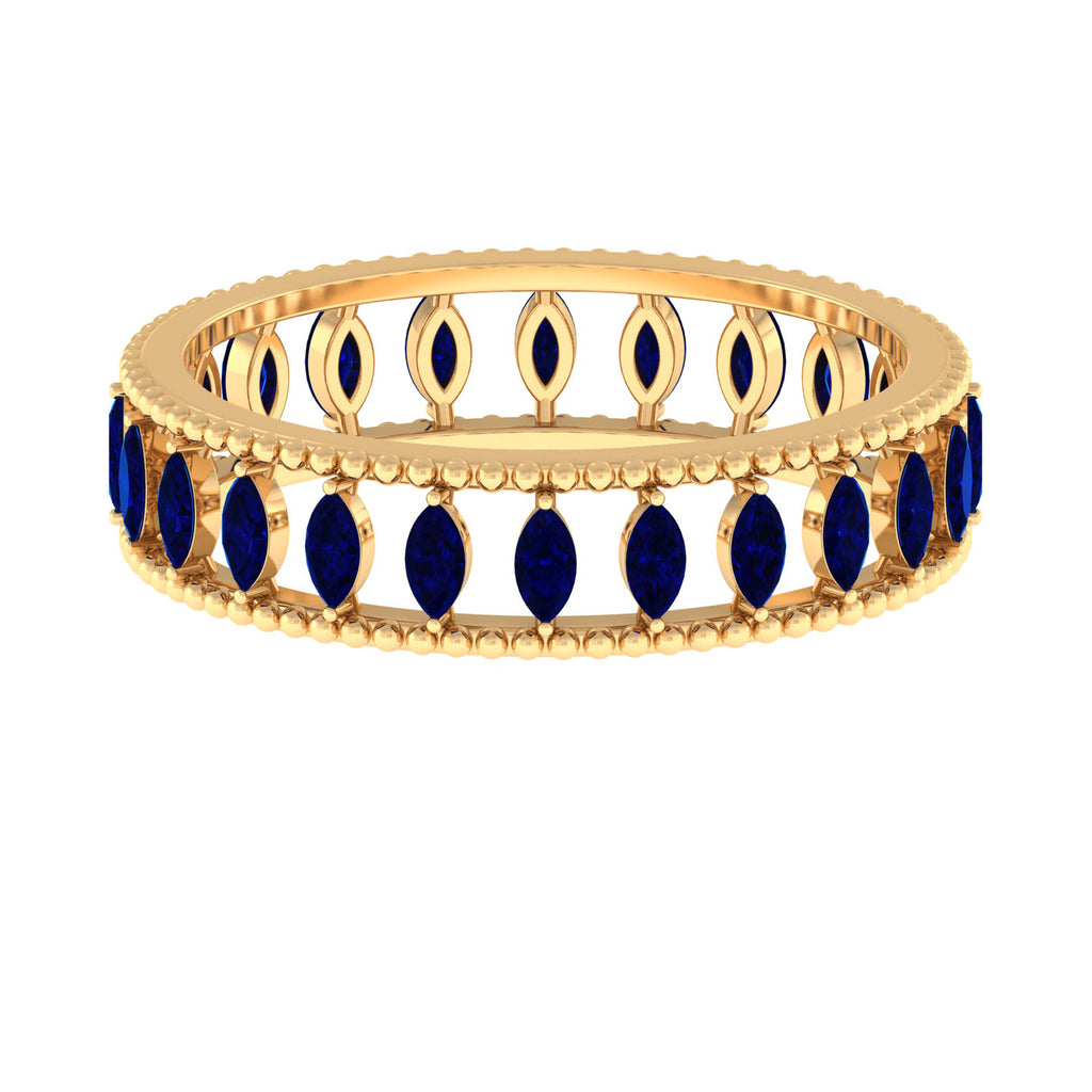Marquise Cut Created Blue Sapphire Eternity Band with Beaded Detailing Lab Created Blue Sapphire - ( AAAA ) - Quality - Rosec Jewels
