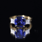 Certified 5.98 Carat Lab Grown Blue Sapphire Big Engagement Ring with Moissanite AAAA - Rosec Jewels