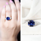 Certified 5.98 Carat Lab Grown Blue Sapphire Big Engagement Ring with Moissanite AAAA - Rosec Jewels