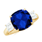 Cushion Cut Created Blue Sapphire Solitaire Silver Ring Lab Created Blue Sapphire - ( AAAA ) - Quality 92.5 Sterling Silver - Rosec Jewels