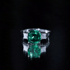 Certified Lab Grown Emerald Moissanite 3 Stone Engagement Ring AAAA 14K Yellow Gold Plated Silver - Rosec Jewels