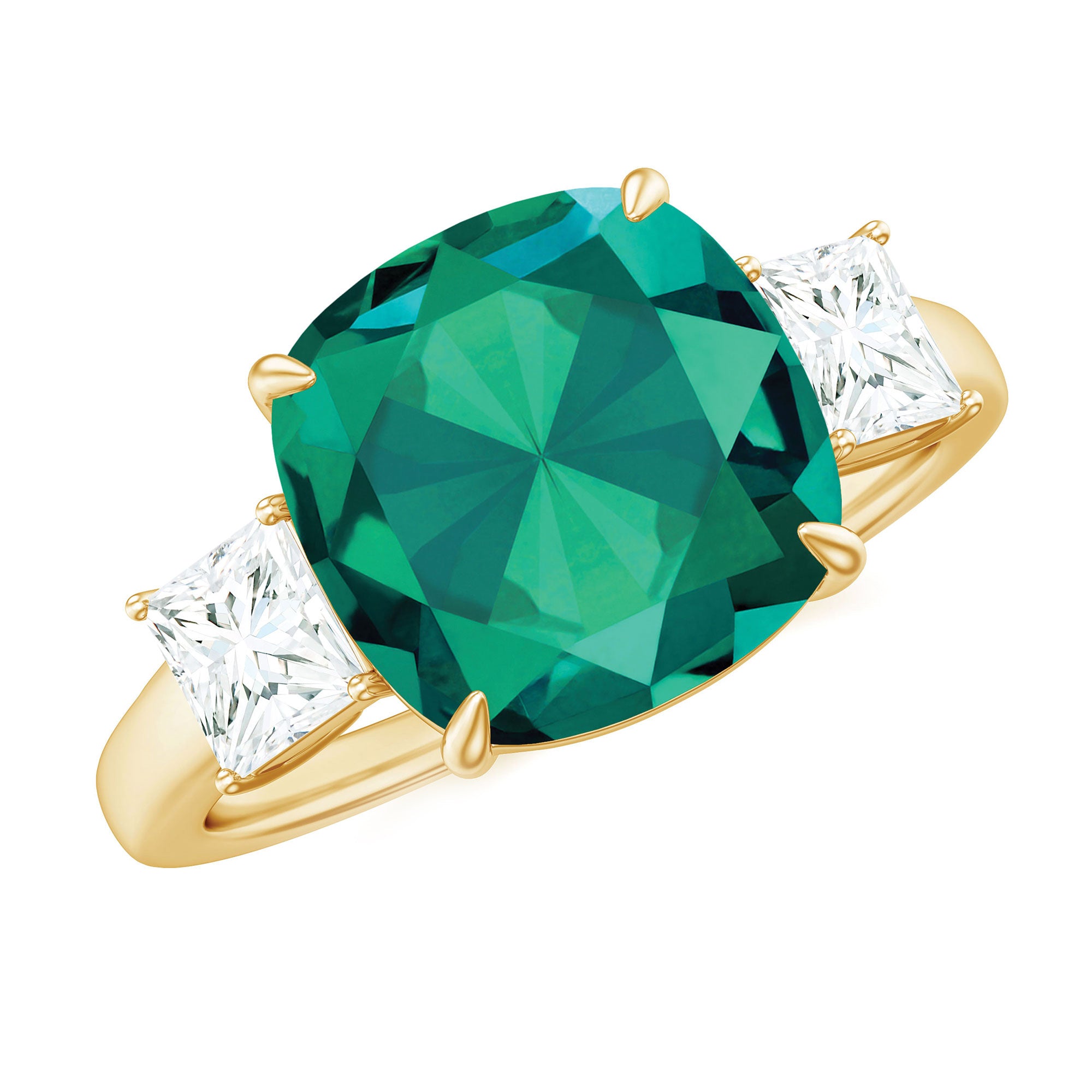 Rosec Jewels-Certified Lab Grown Emerald Moissanite 3 Stone Engagement Ring