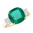 Certified Lab Grown Emerald Moissanite 3 Stone Engagement Ring AAAA 14K Yellow Gold Plated Silver - Rosec Jewels
