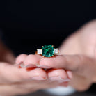 Certified Lab Grown Emerald Moissanite 3 Stone Engagement Ring AAAA 14K Yellow Gold Plated Silver - Rosec Jewels