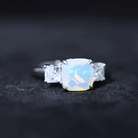 Cushion Ethiopian Opal Solitaire Engagement Ring with Princess Cut Moissanite Ethiopian Opal - ( AAA ) - Quality - Rosec Jewels