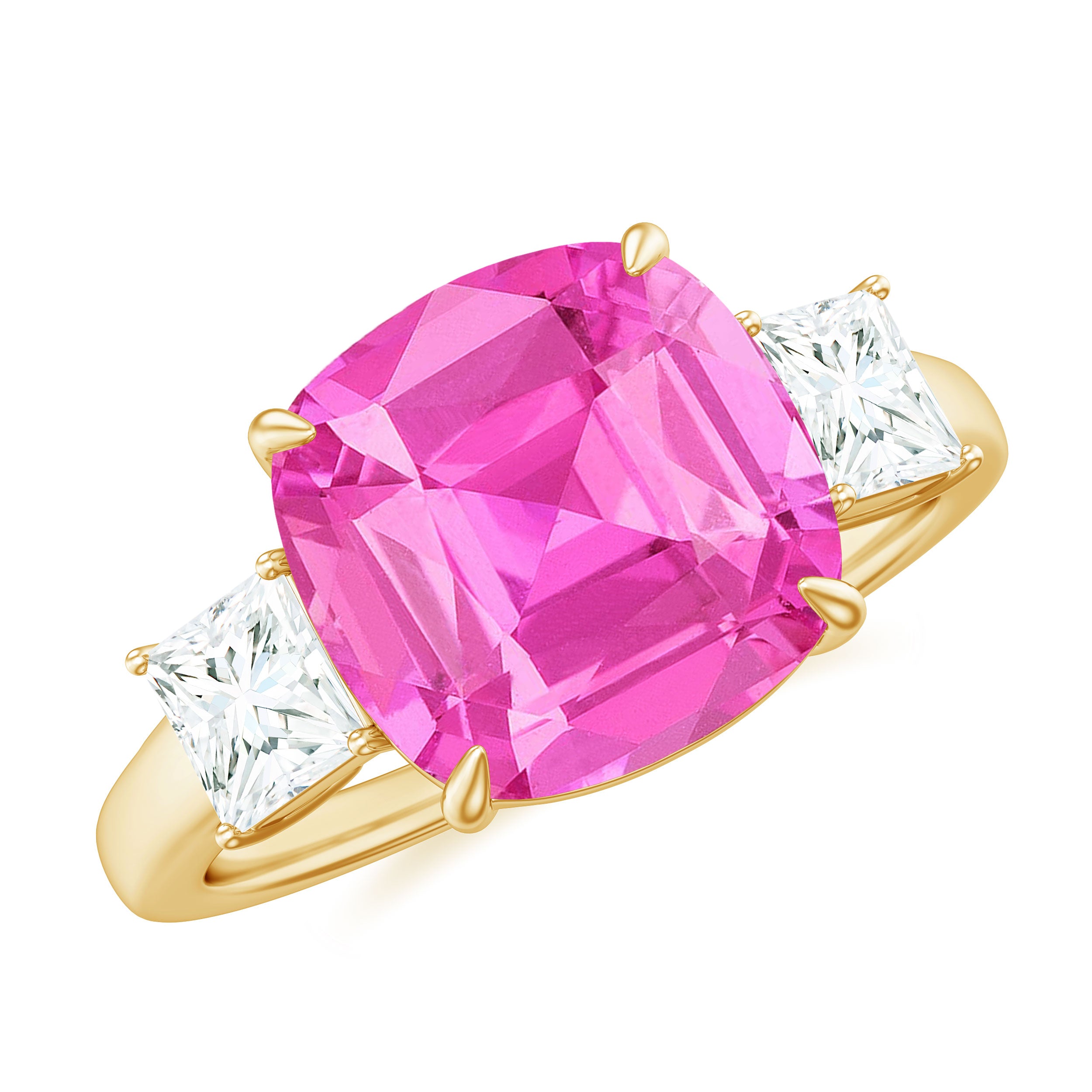 Created Pink Sapphire Gold Engagement Ring With Moissanite - Rosec Jewels