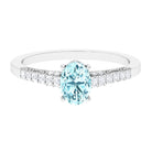 1 Carat Genuine Aquamarine Oval Engagement Ring with Diamond Side Stones AAA - Rosec Jewels