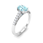 1 Carat Genuine Aquamarine Oval Engagement Ring with Diamond Side Stones AAA - Rosec Jewels