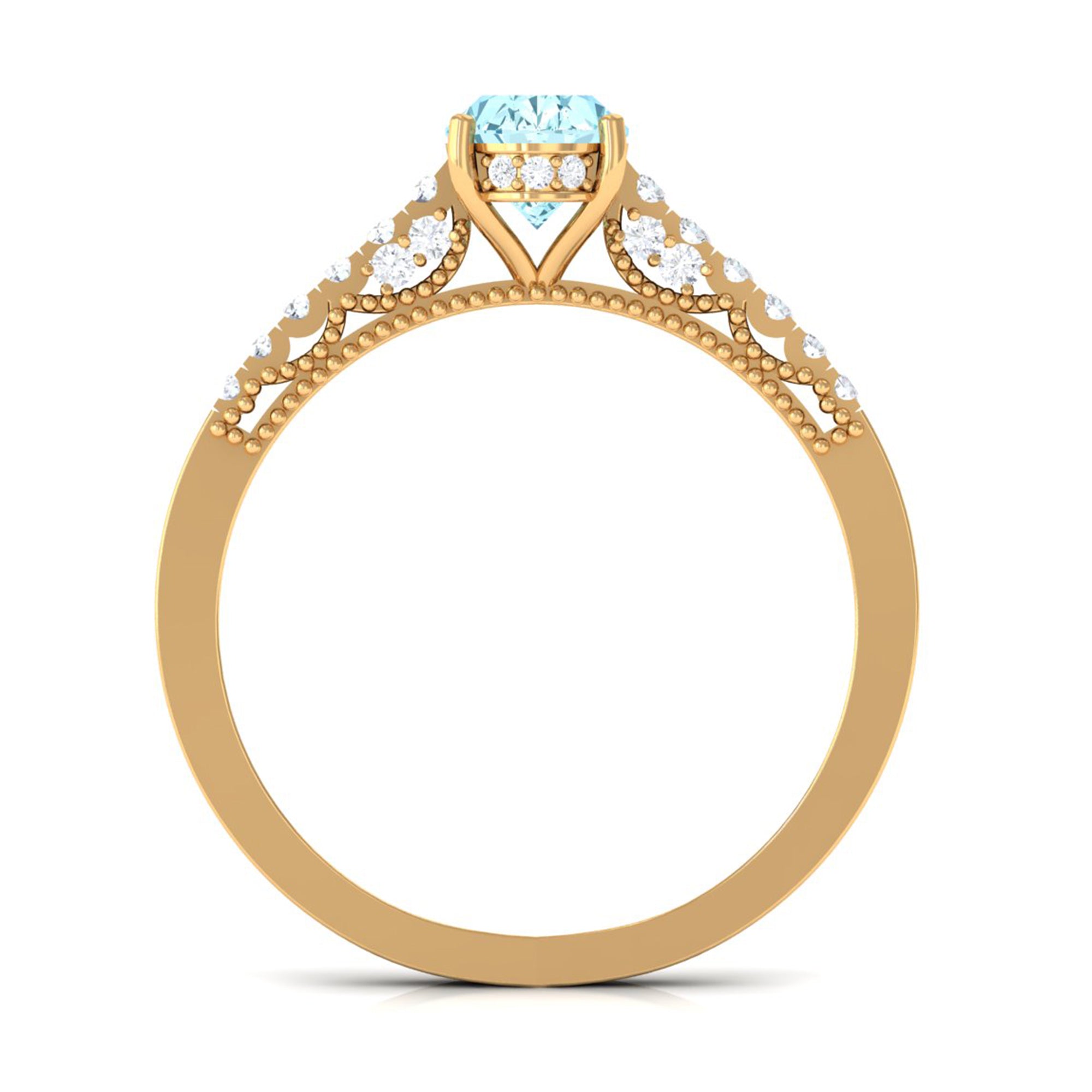 1 Carat Genuine Aquamarine Oval Engagement Ring with Diamond Side Stones AAA - Rosec Jewels