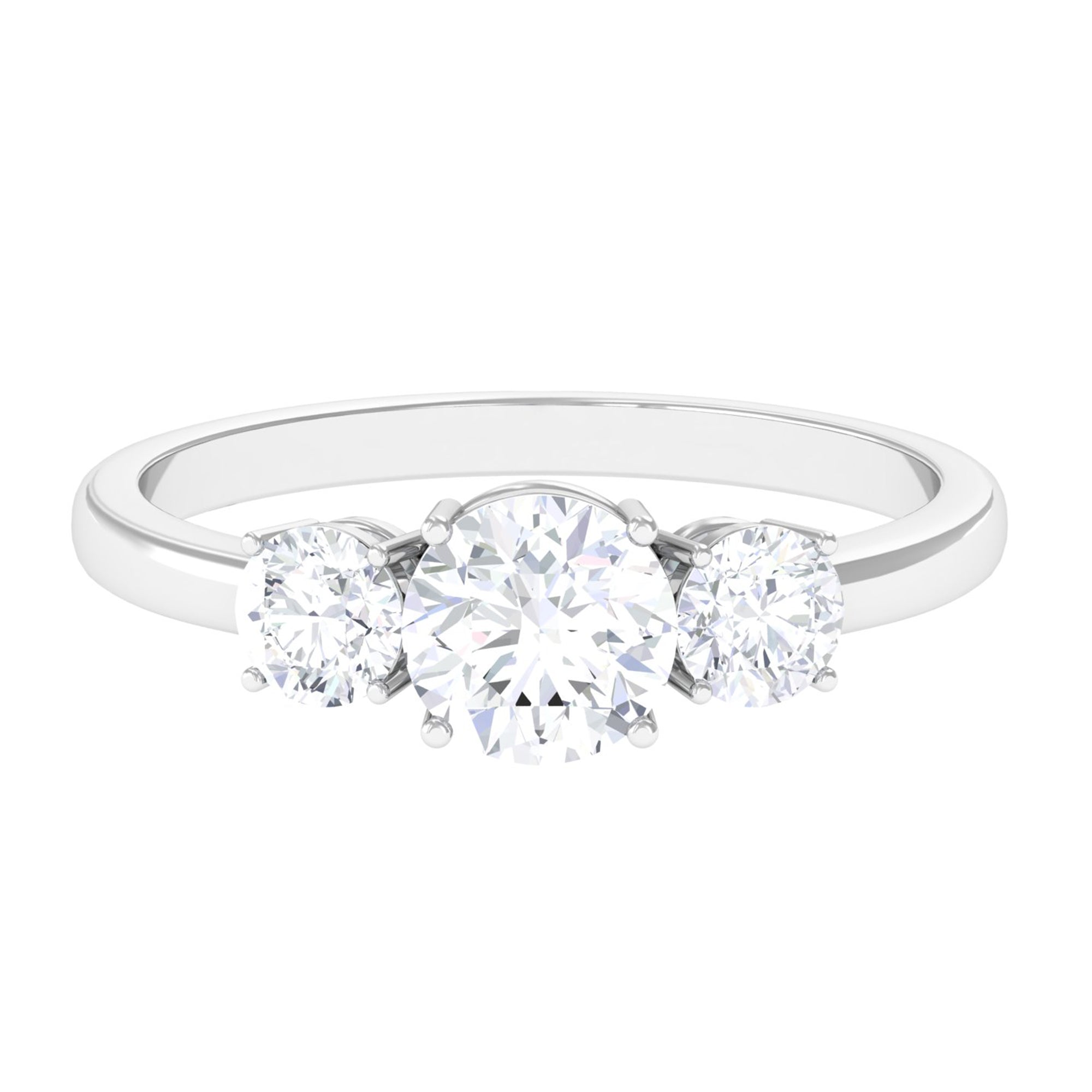 Certified Moissanite Three Stone Engagement Ring Moissanite - ( D-VS1 ) - Color and Clarity 92.5 Sterling Silver 9 - Rosec Jewels
