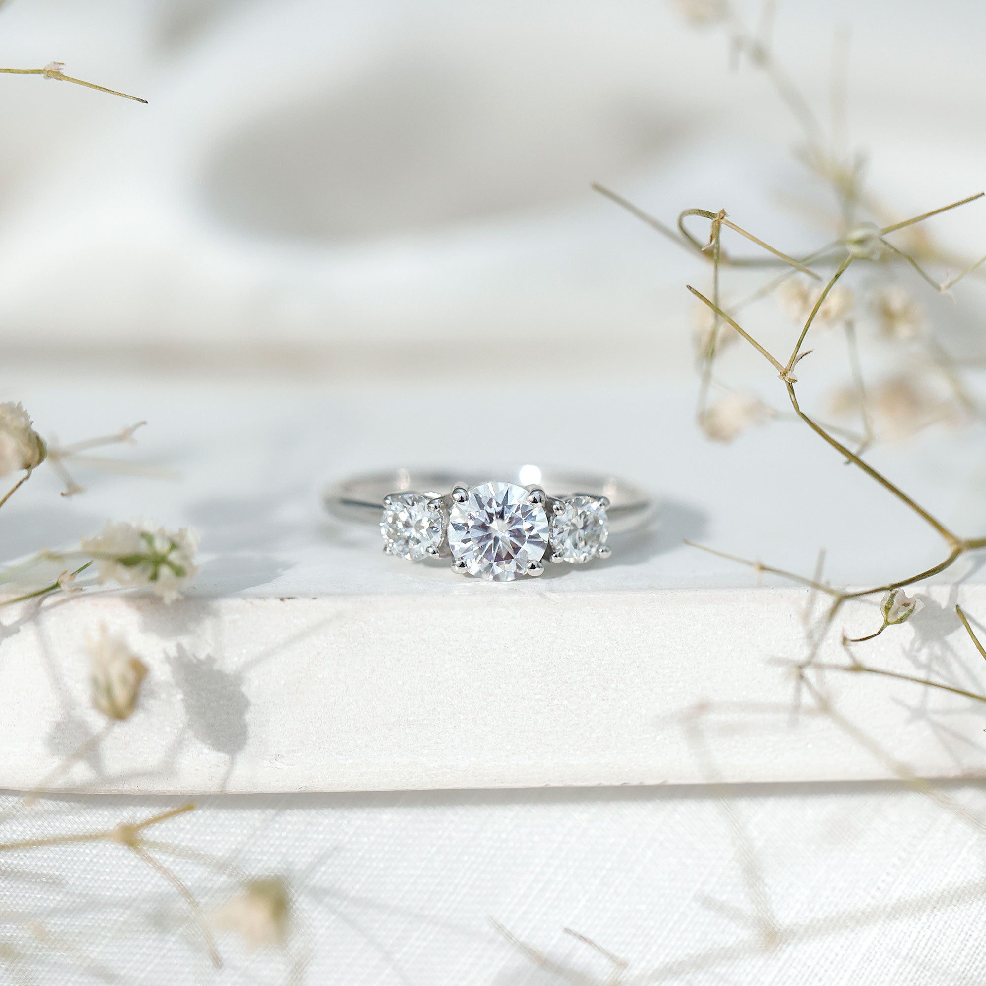 Certified Moissanite Three Stone Engagement Ring For Her D-VS1 - Rosec Jewels