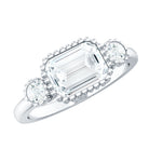 Rosec Jewels-Emerald Cut Moissanite 3 Stone Engagement Ring in East West Style