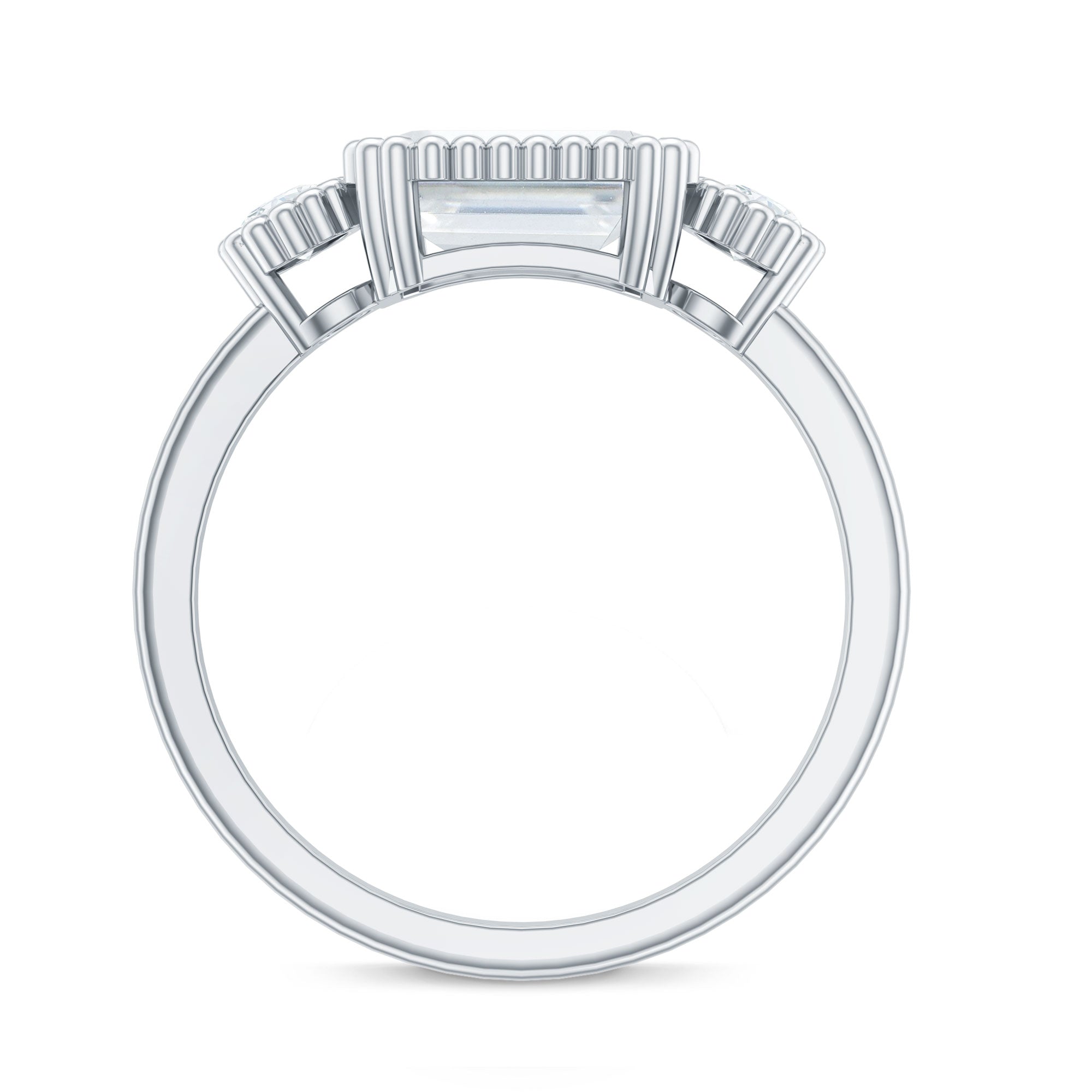 Rosec Jewels-Emerald Cut Moissanite 3 Stone Engagement Ring in East West Style