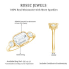 Rosec Jewels-Emerald Cut Moissanite 3 Stone Engagement Ring in East West Style