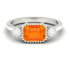 2 CT East West Fire Opal Engagement Ring with Diamond AAA - Rosec Jewels
