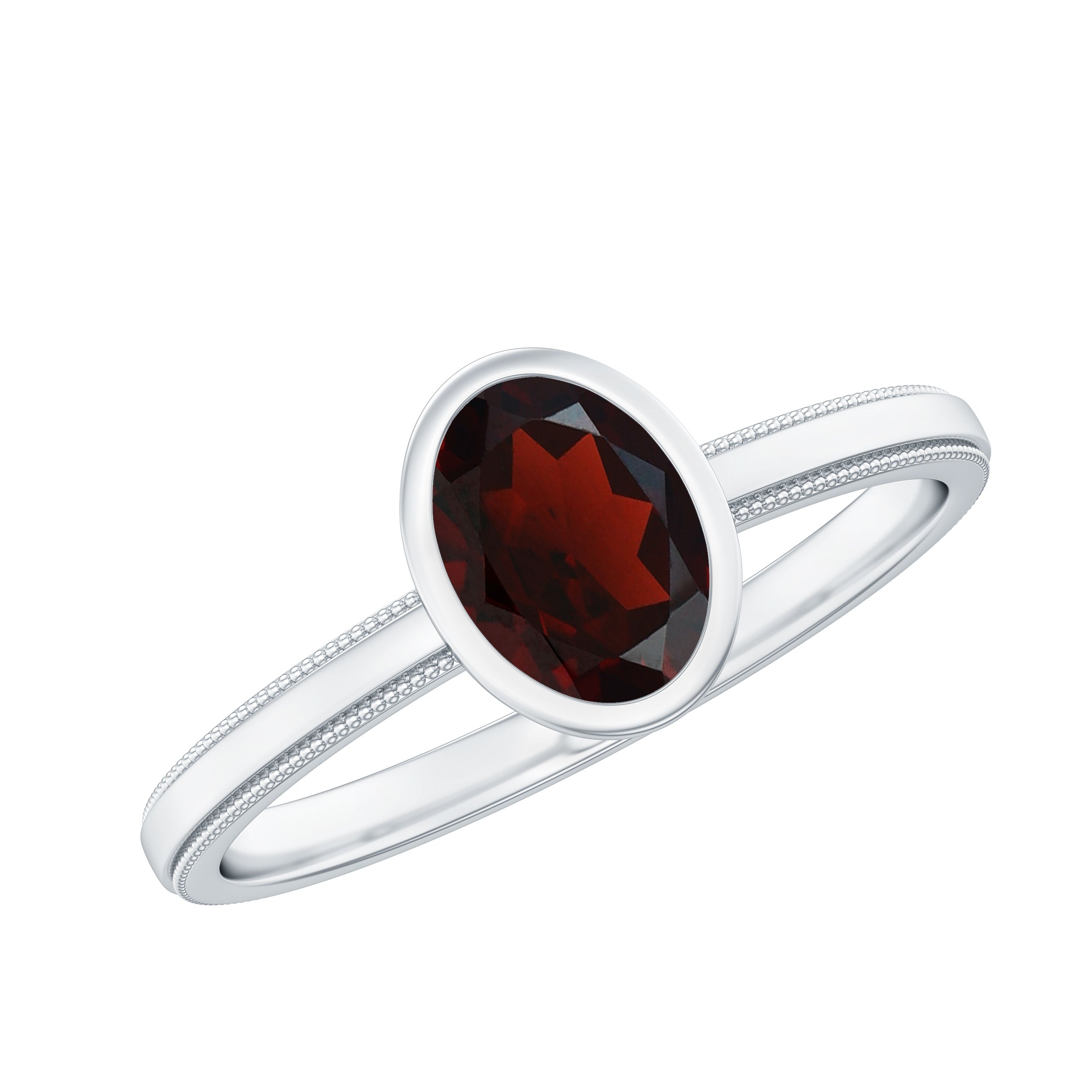 Certified Real Garnet Oval Engagement Ring in Bezel Setting