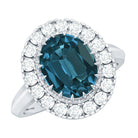 Rosec Jewels-Genuine London Blue Topaz Statement Engagement Ring with Diamond