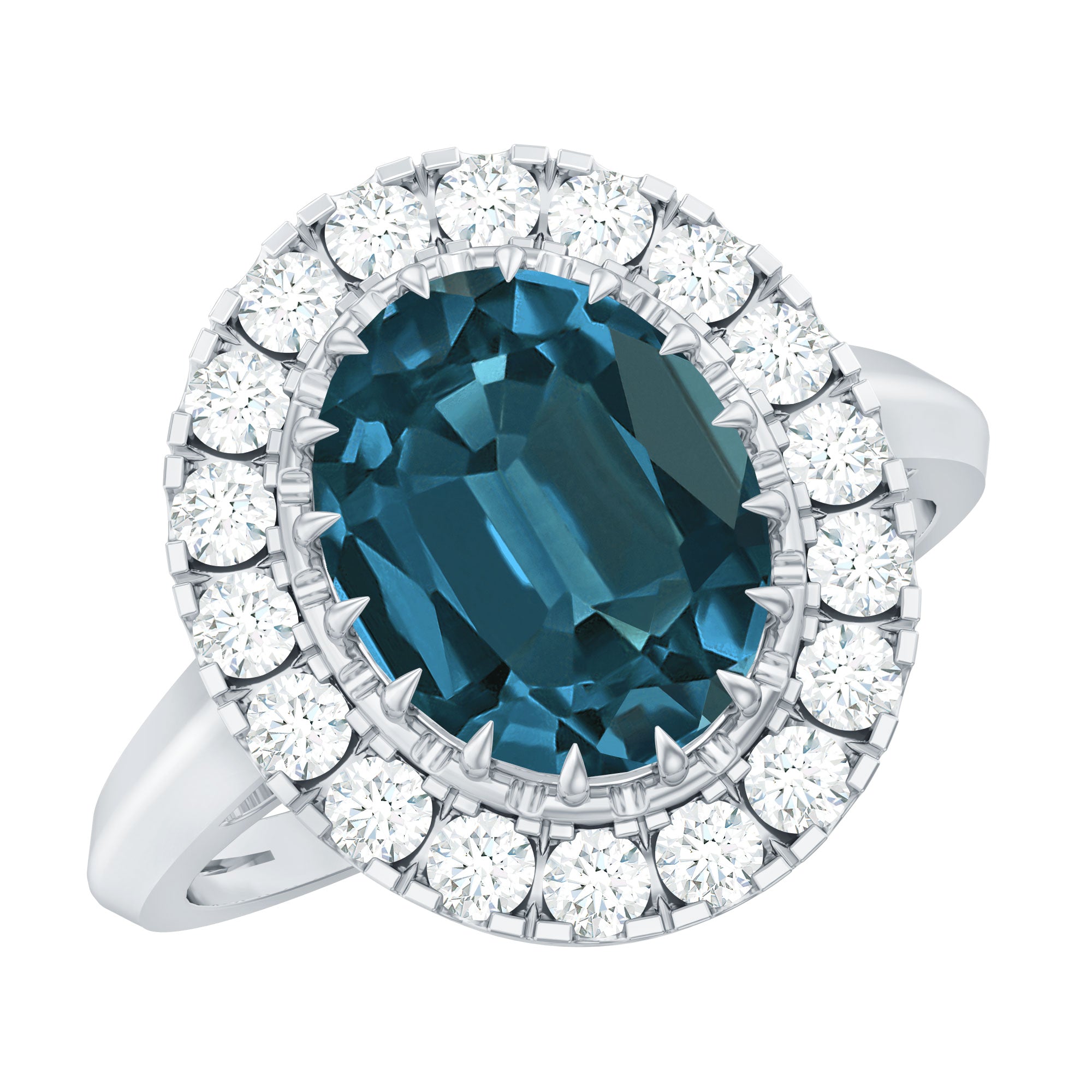Rosec Jewels-Genuine London Blue Topaz Statement Engagement Ring with Diamond