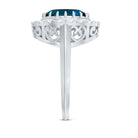 Rosec Jewels-Genuine London Blue Topaz Statement Engagement Ring with Diamond