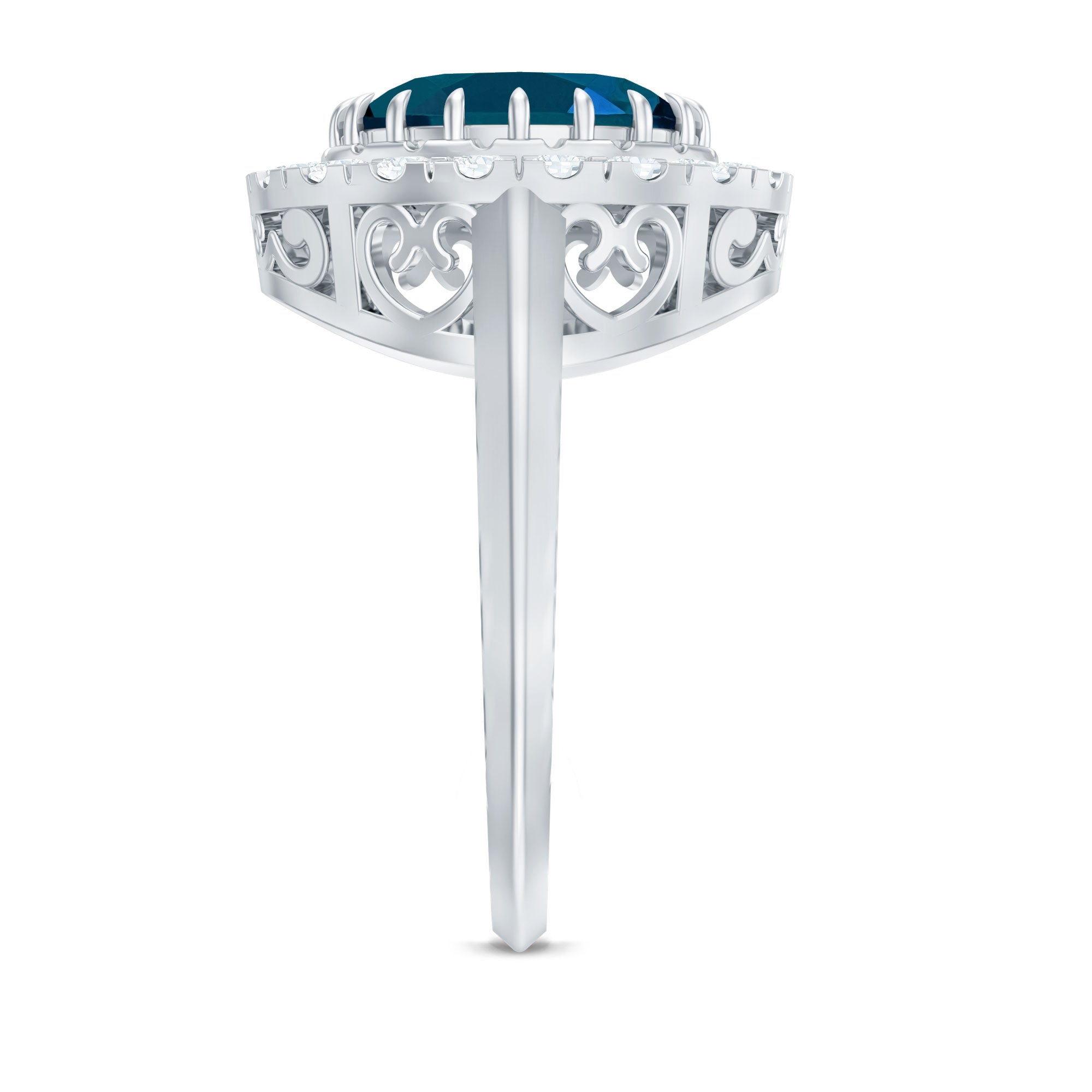 Rosec Jewels-Genuine London Blue Topaz Statement Engagement Ring with Diamond